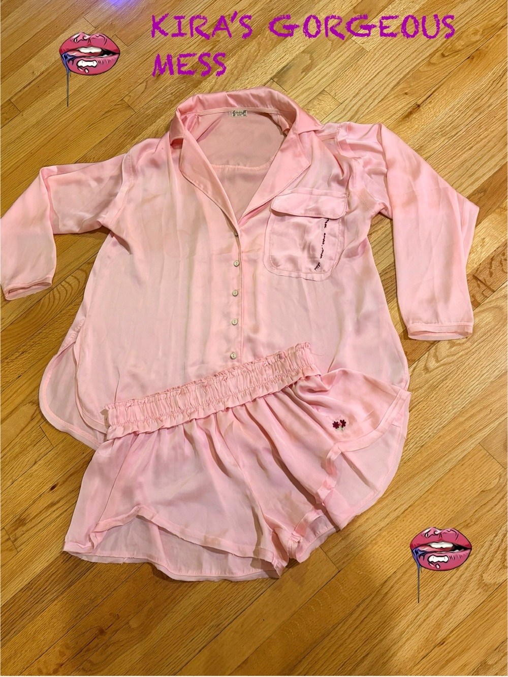 💋FREE PEOPLE💋 Pink Button-Front Sleep Set